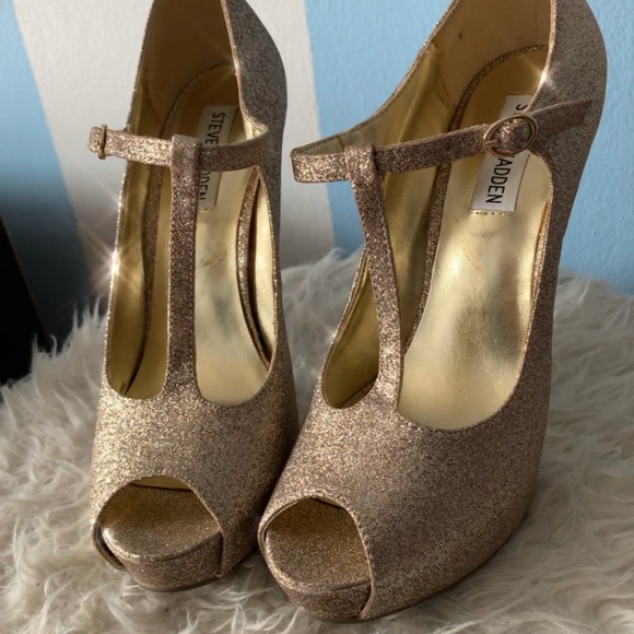 Steve Madden Worn 1x Gold Sparkle High Heels 7.5 - Picture 3 of 7